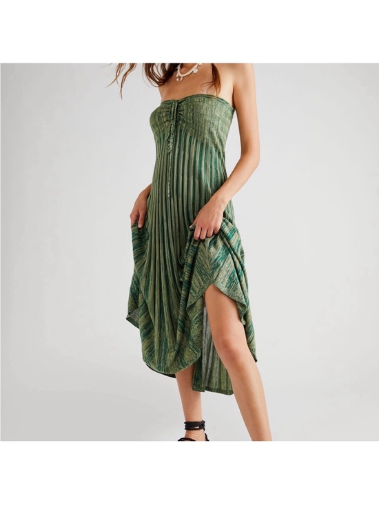 Free People Dresses & Skirts - Free People Green Silvia Sweater Convertible Maxi Skirt Crinkled Pleated Boho M